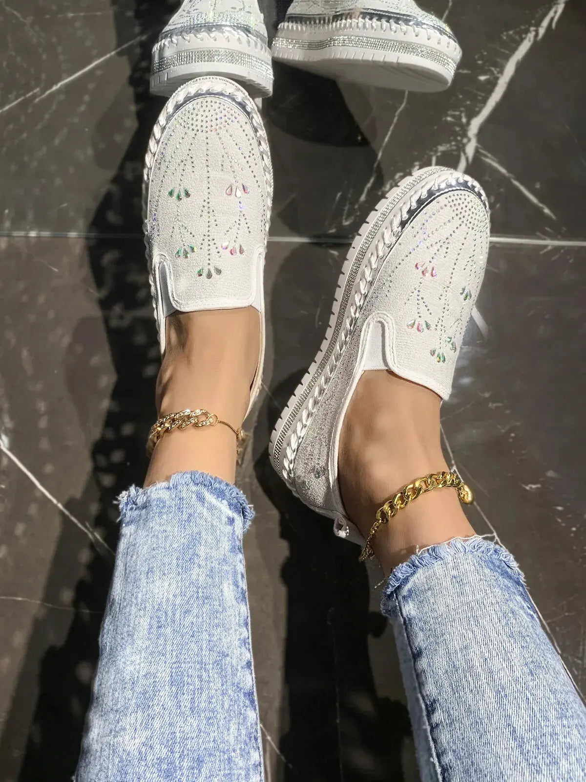 Rhinestone Embellished Platform Loafers by Partner Label