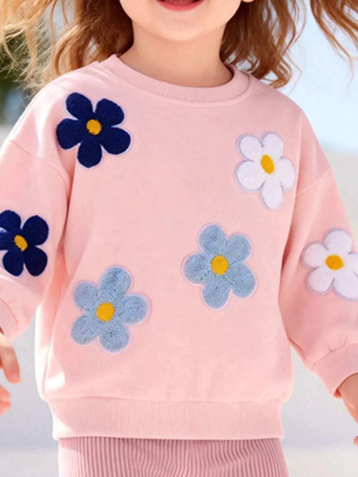 Children's Floral Applique Sweatshirt and Ribbed Leggings Set by Trendsi