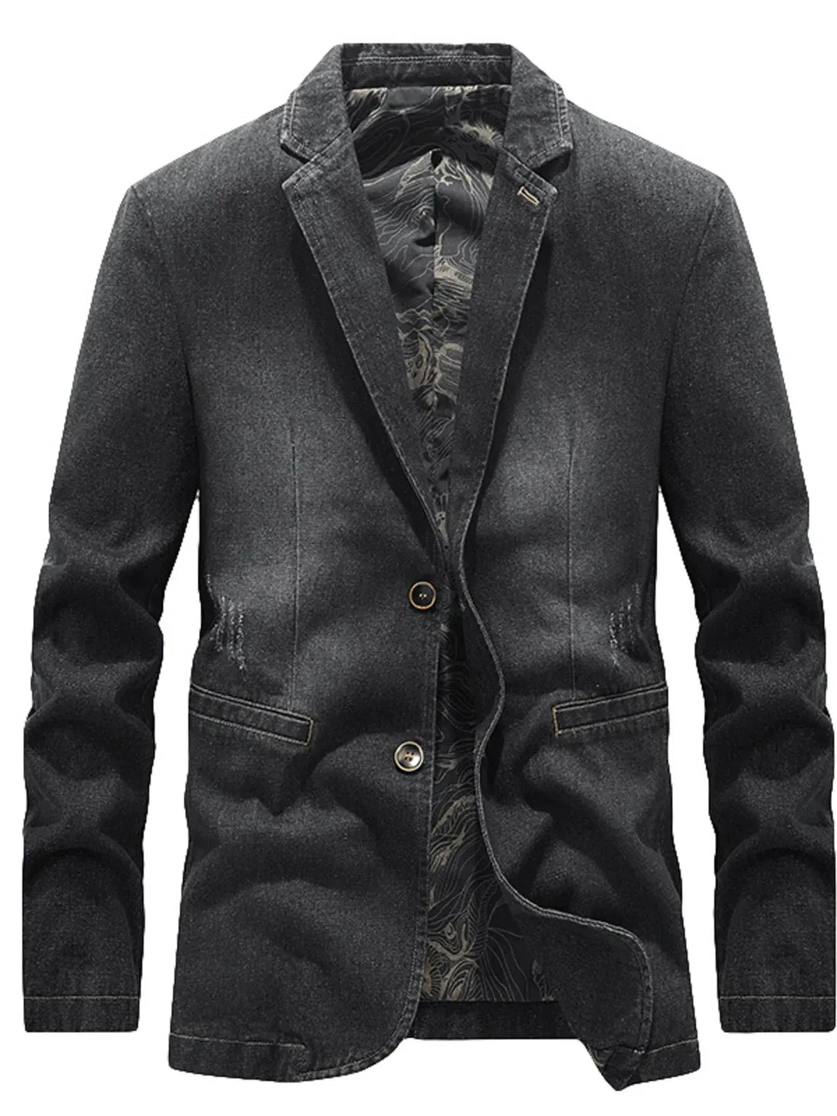 Men's Plus Size Slim Fit Long Sleeve Denim Blazer by Trendsi