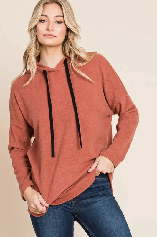 BOMBOM Contrast Drawstring Drop Shoulder Knit Hoodie by BOMBOM