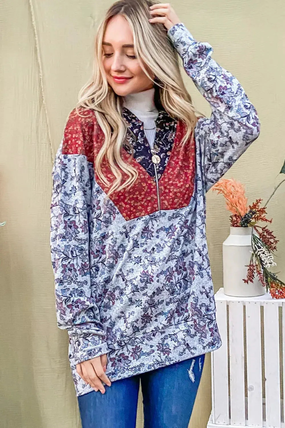 And The Why Printed Half Zip Up Long Sleeve Hoodie by And The Why