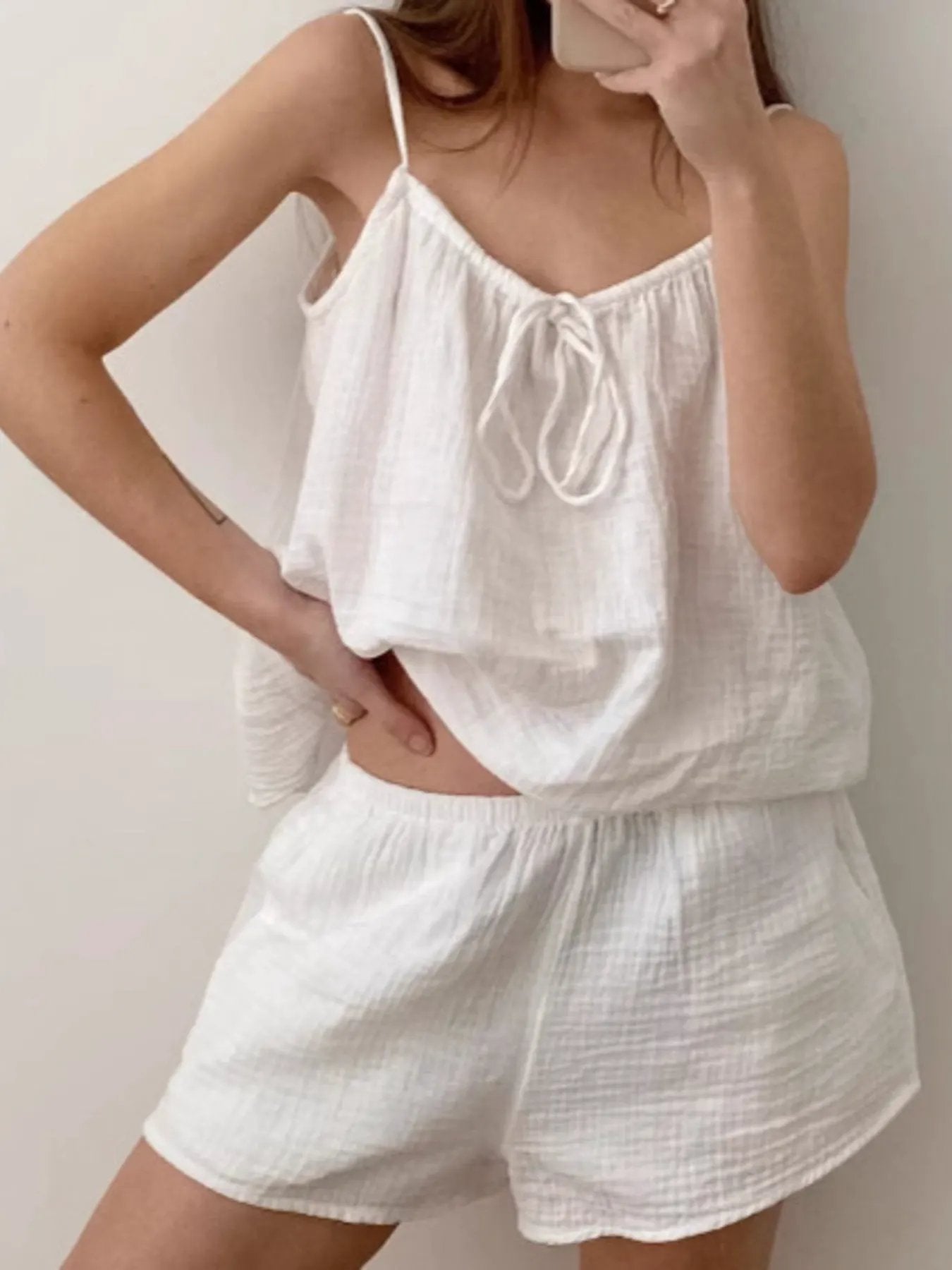 Tie Front Relaxed Fit Cami and Shorts Set by Partner Label