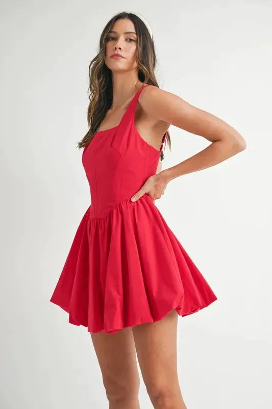 MABLE Poplin Square Neckline Bubble Mini Dress by MABLE