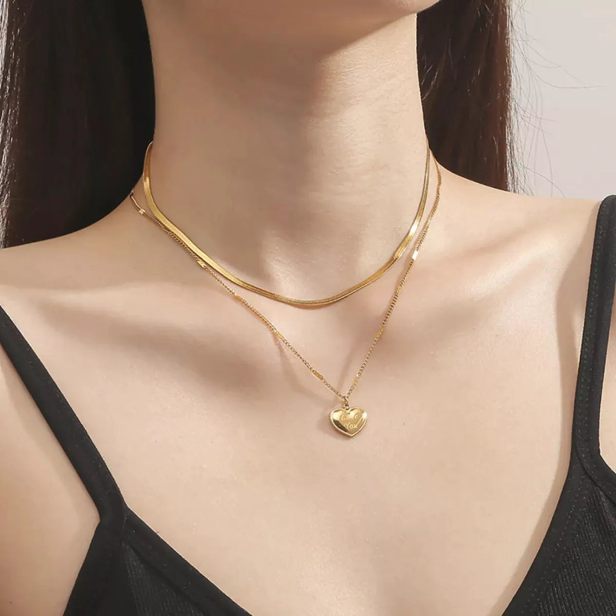 18K Gold-Plated Double Layered Heart Pendant Necklace by Partner Labels