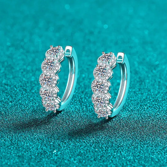 1 Carat Moissanite Zircon 925 Sterling Silver Huggie Earrings by Partner Label