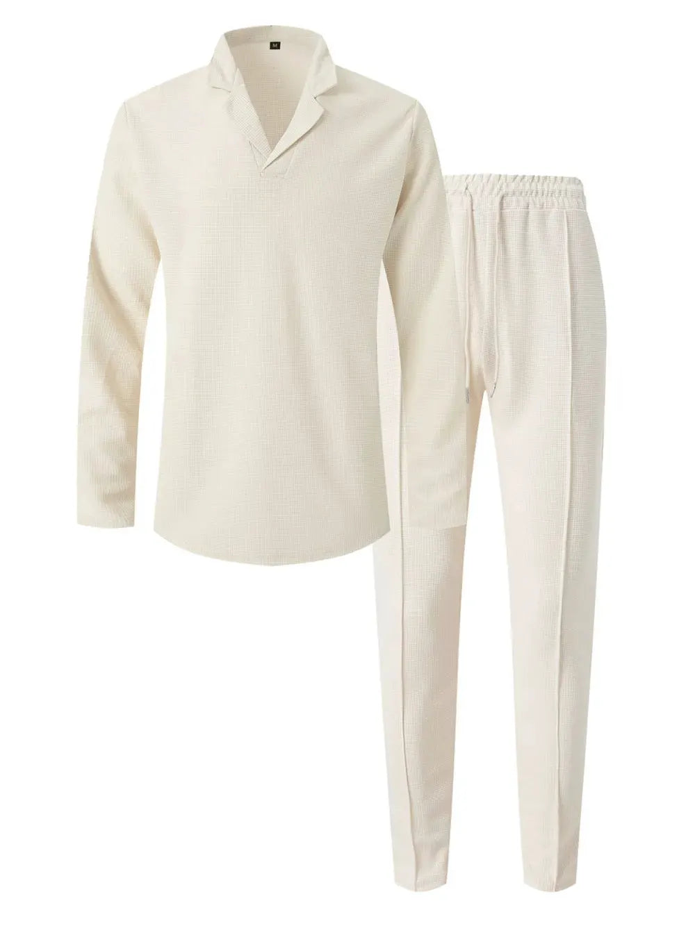 Men's Full Size Waffle-Knit Long Sleeve Top and Pants Set Plus Size by Trendsi