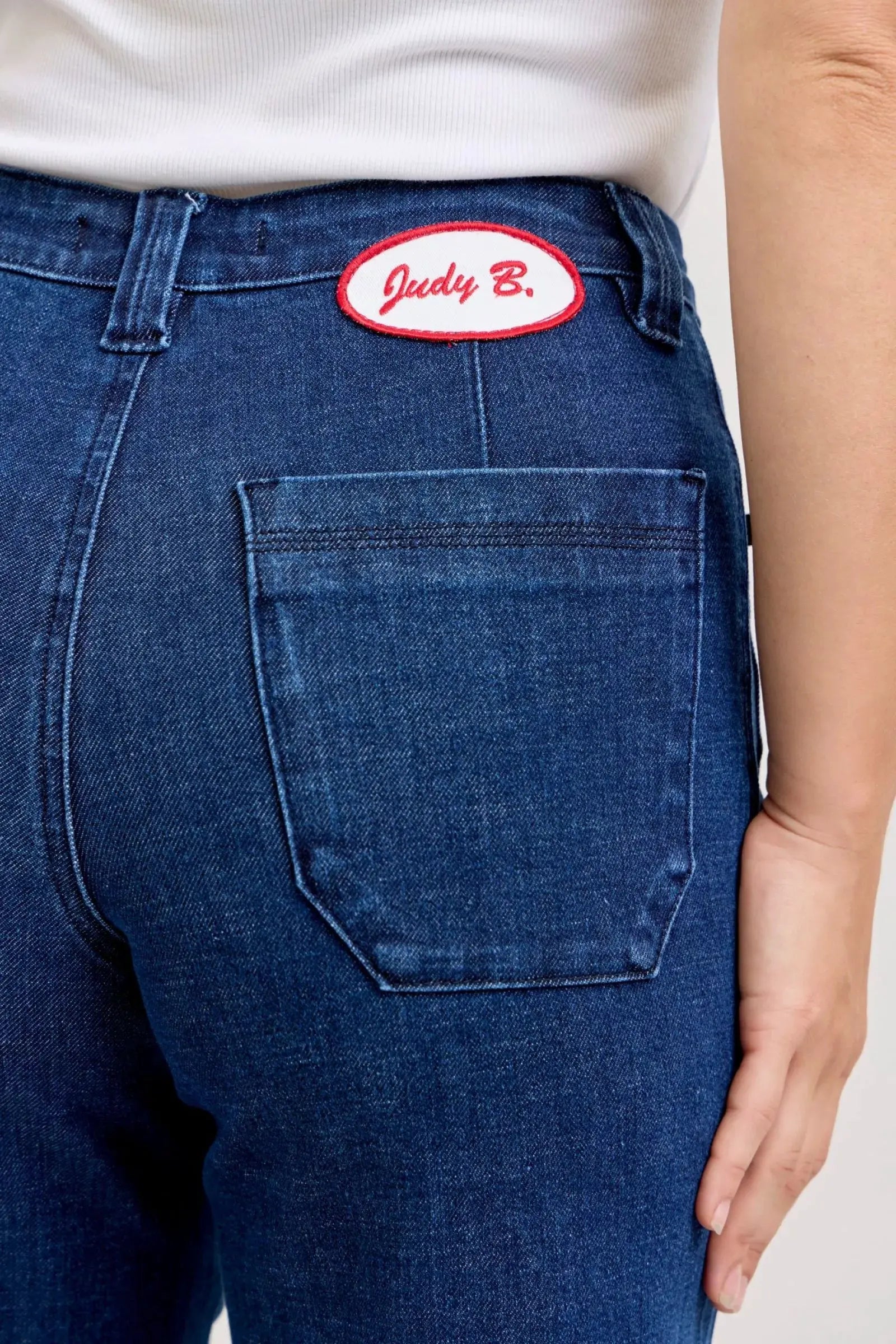 Judy Blue High-Waisted Retro Wide Jeans with Patch Pkts & Twisted Seams by Judy Blue