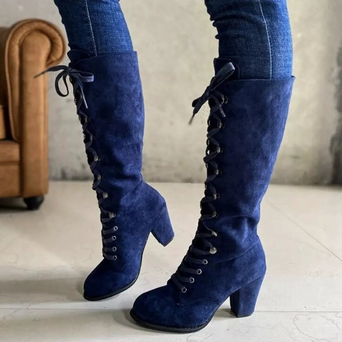 Lace Up Block Heels Boots by Partner Label