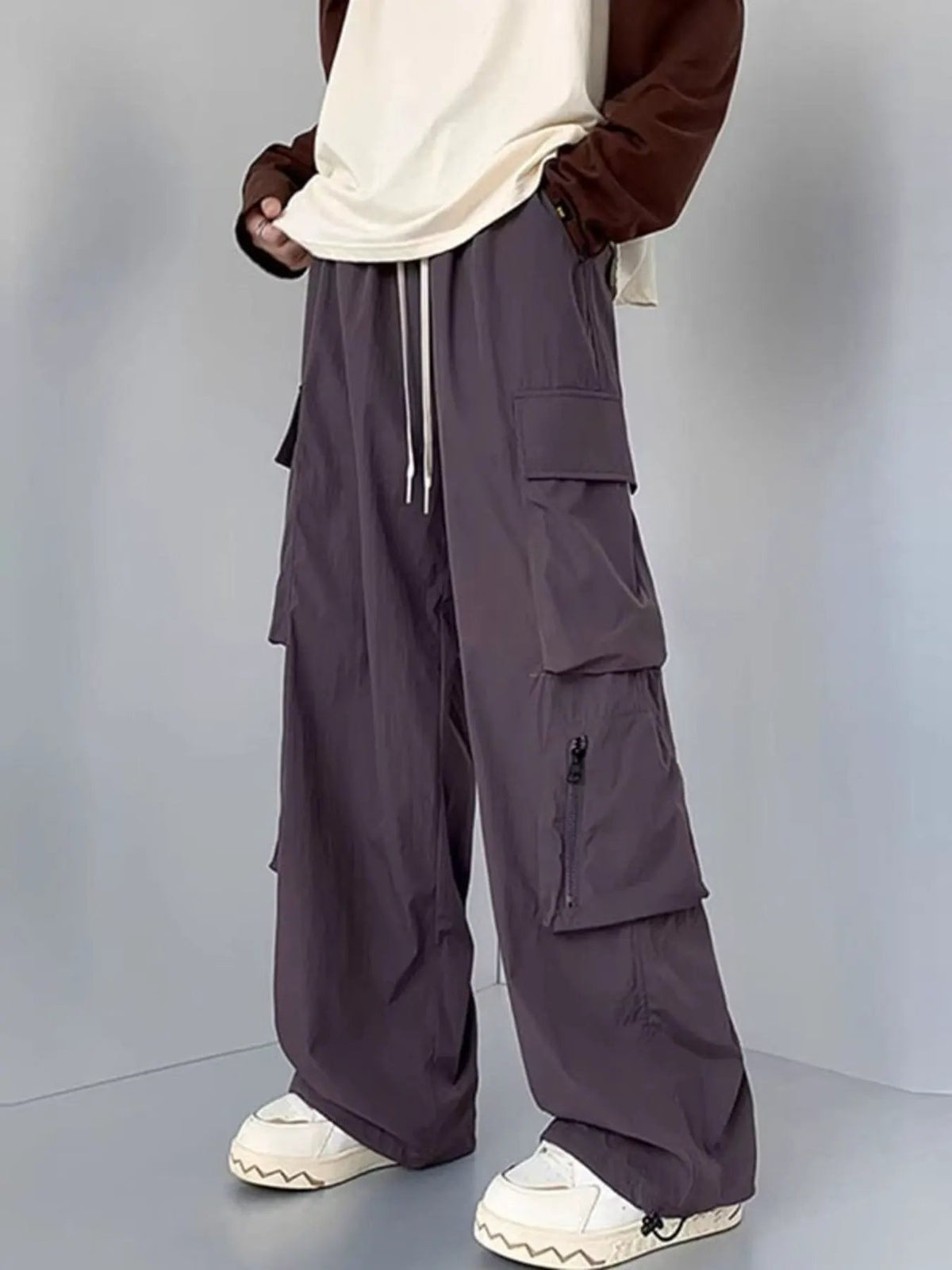 Men's Plus Size Loose Fit Cargo Pants with Drawstring by Partner Label