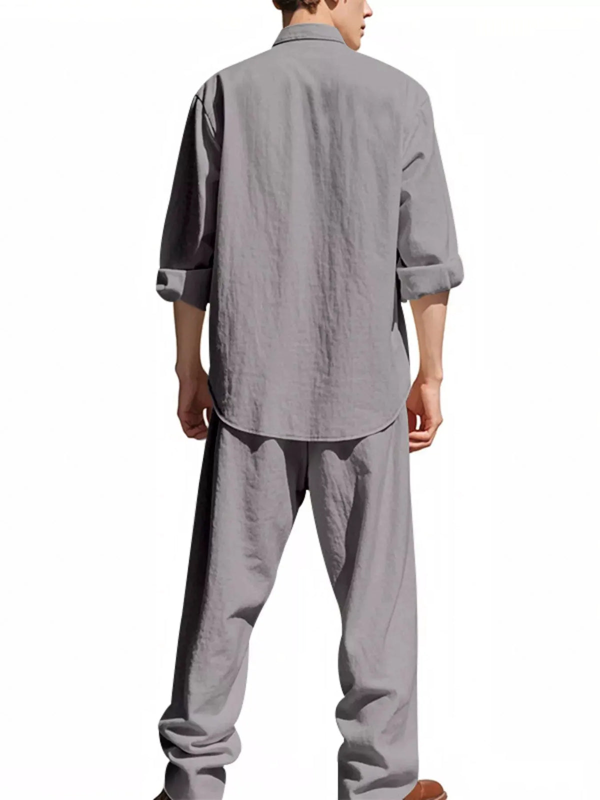 Men's Full Size Casual Button Up Shirt and Pants Plus Size by Trendsi