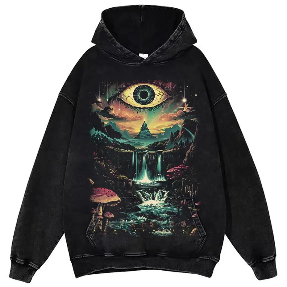 Vintage Washed Cotton Dark Fantasy Forest Eye Graphic T-Shirt by Vimost Shop