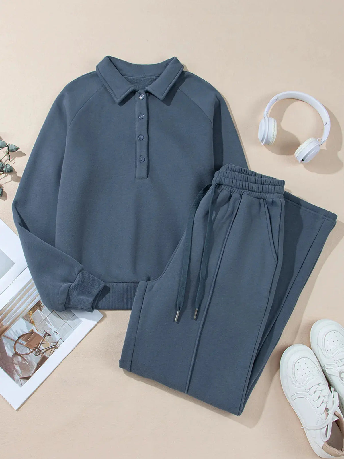Collared Sweatshirt and High Waist Pants Active Set by Partner Label