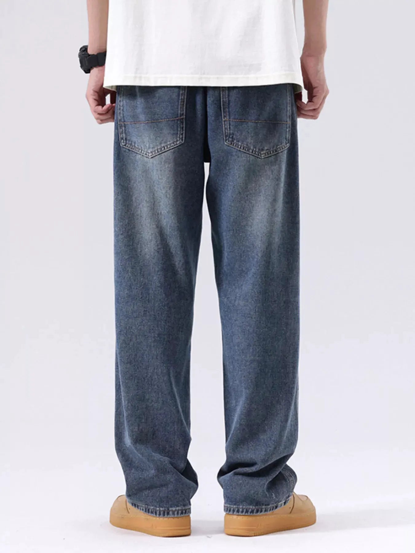 Men's Plus Size Vintage Wash Loose Fit Jeans by Partner Label