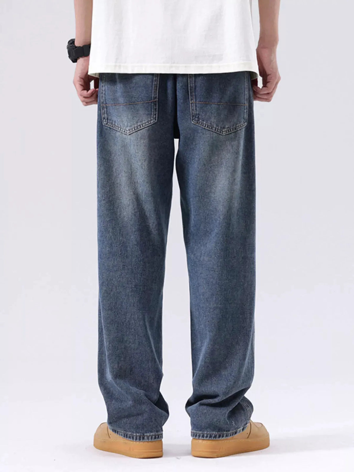 Men's Plus Size Vintage Wash Loose Fit Jeans by Partner Label