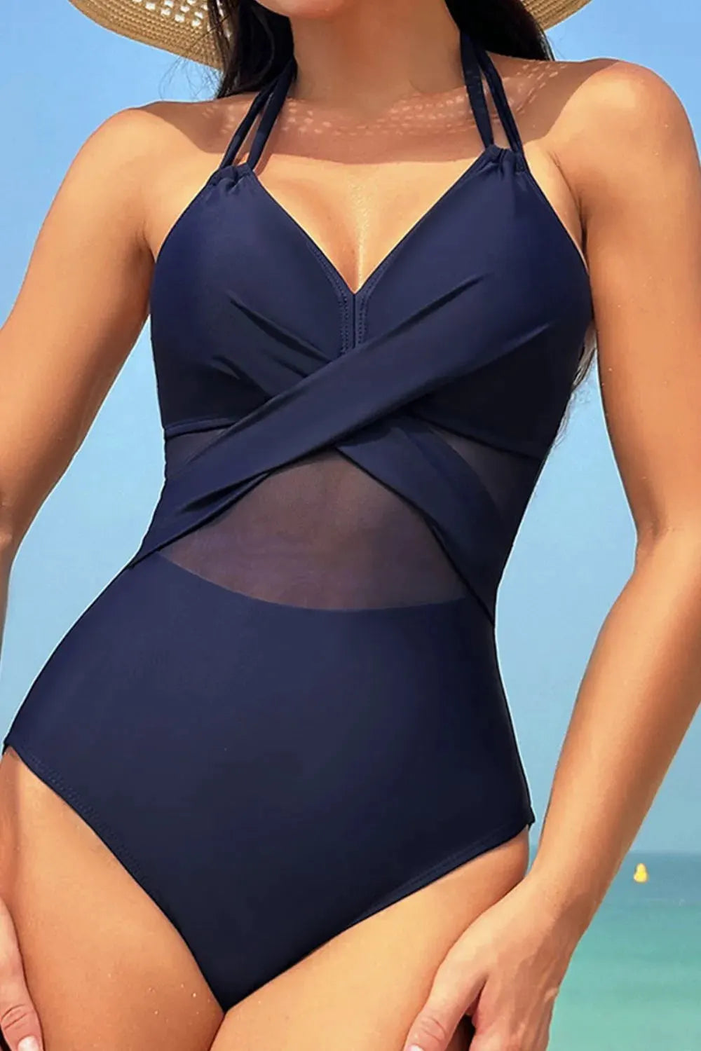 Crisscross Halter Neck One-Piece Swimwear by Partner Label