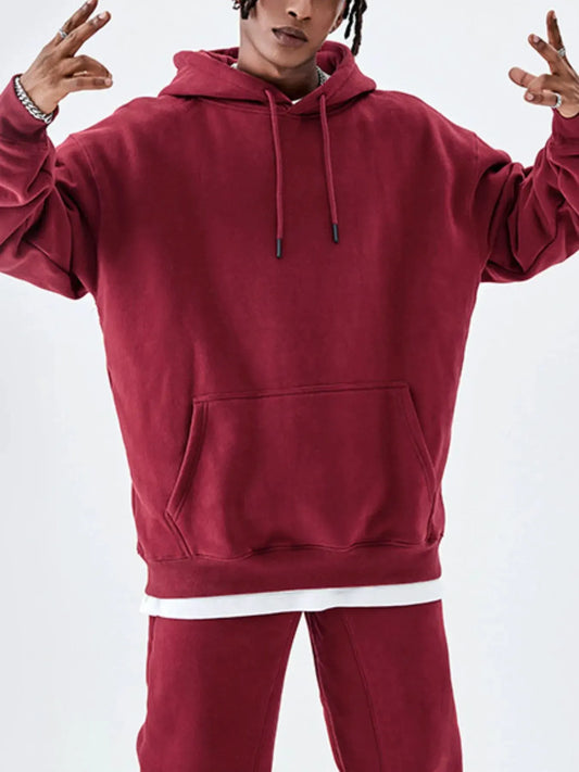 Men's Drawstring Drop Shoulder Hoodie by Trendsi