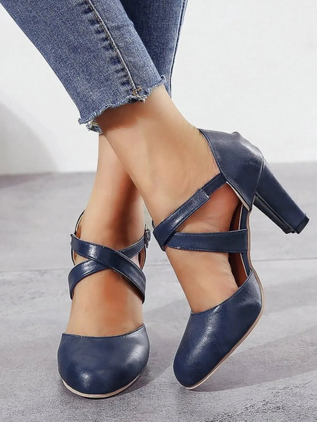Cross-Strap Block Heel Pumps by Partner Label