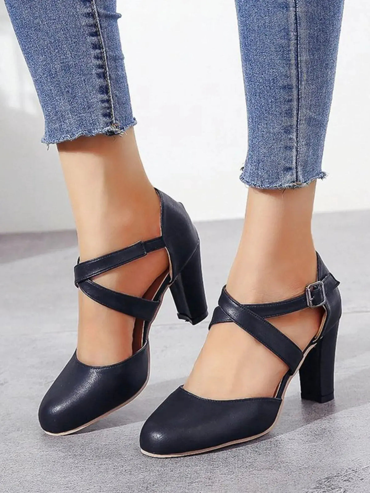 Cross-Strap Block Heel Pumps by Partner Label