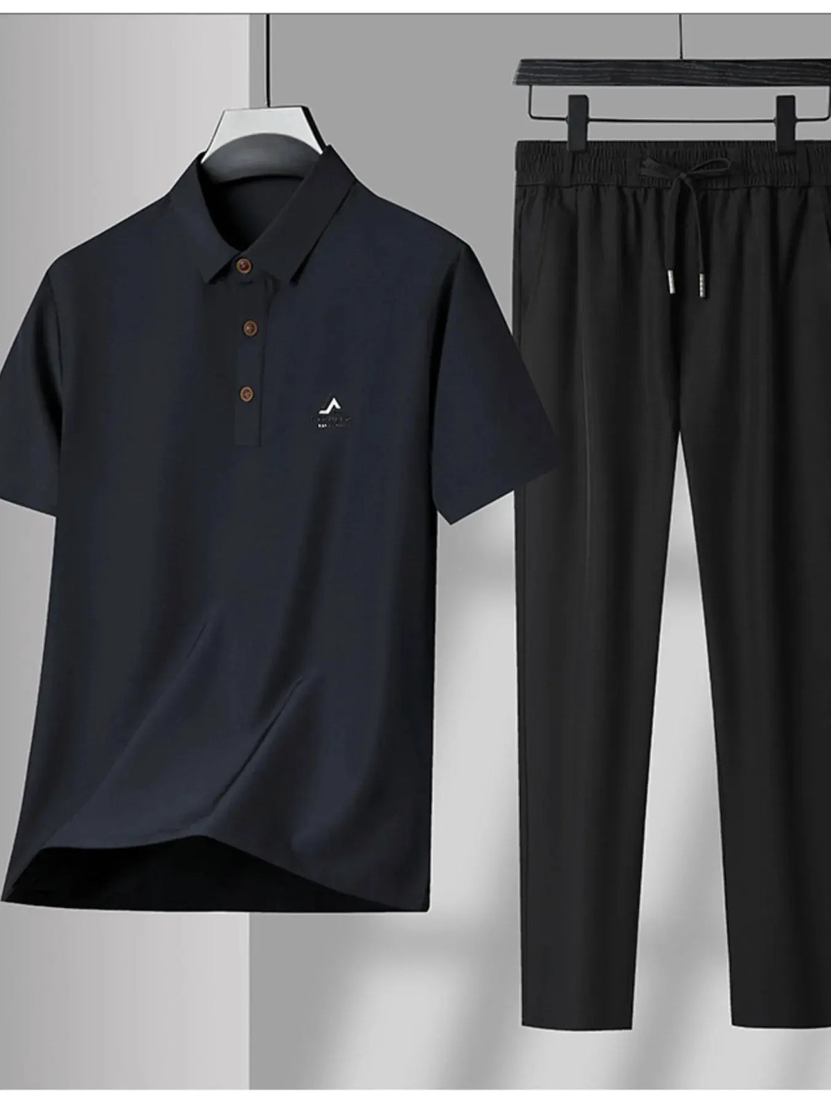 Men's Plus Size Button Detail Short Sleeve Polo and Pants Set by Trendsi