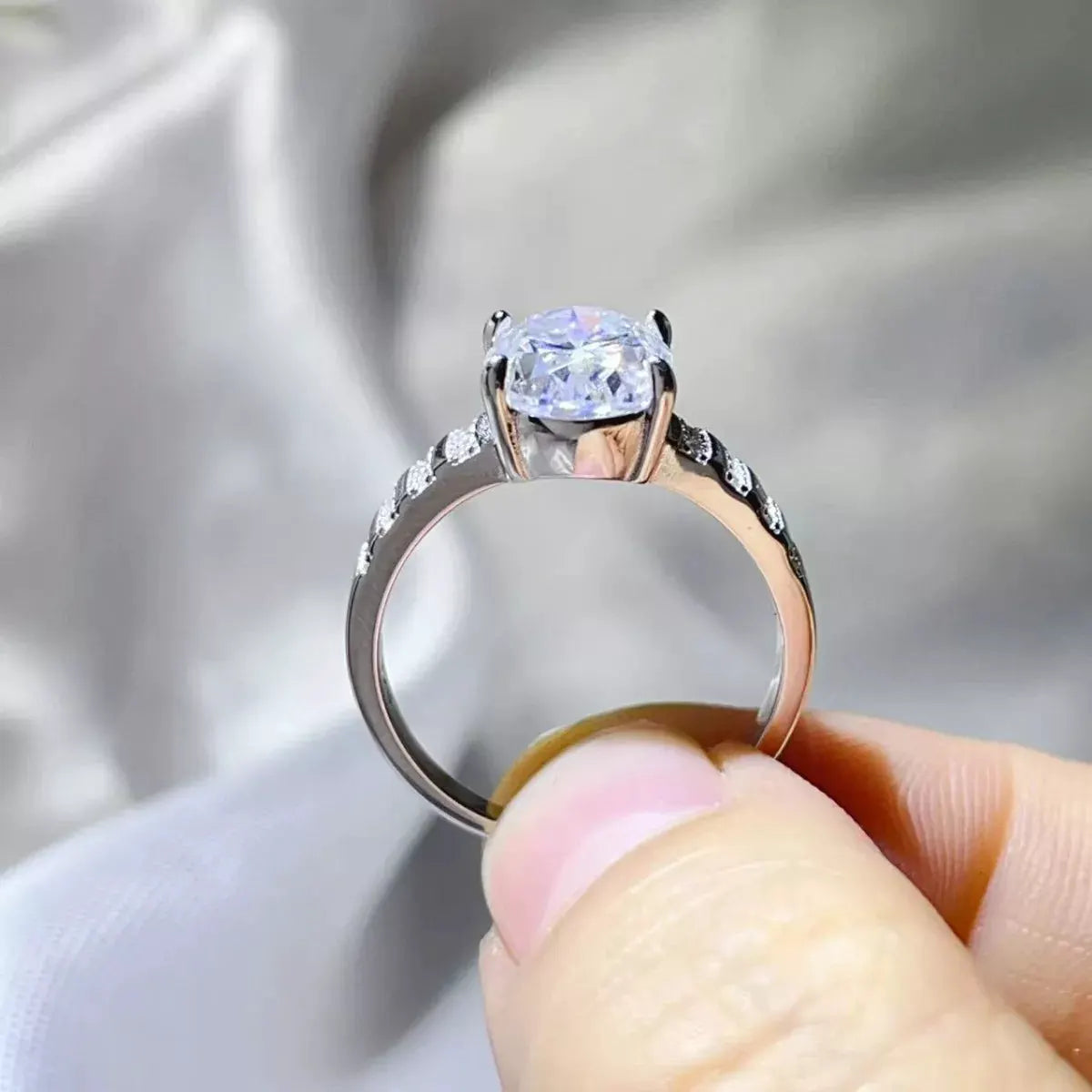 3 Carat Moissanite Oval 925 Sterling Silver Ring by Partner Label