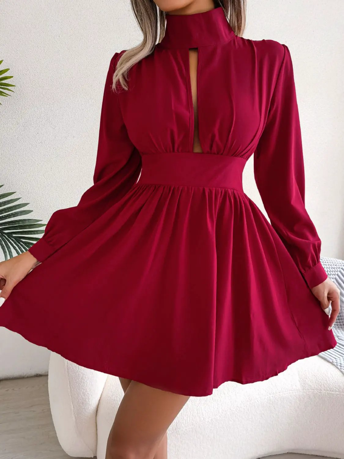 Cutout Turtleneck A-Line Mini Dress by Partner Label