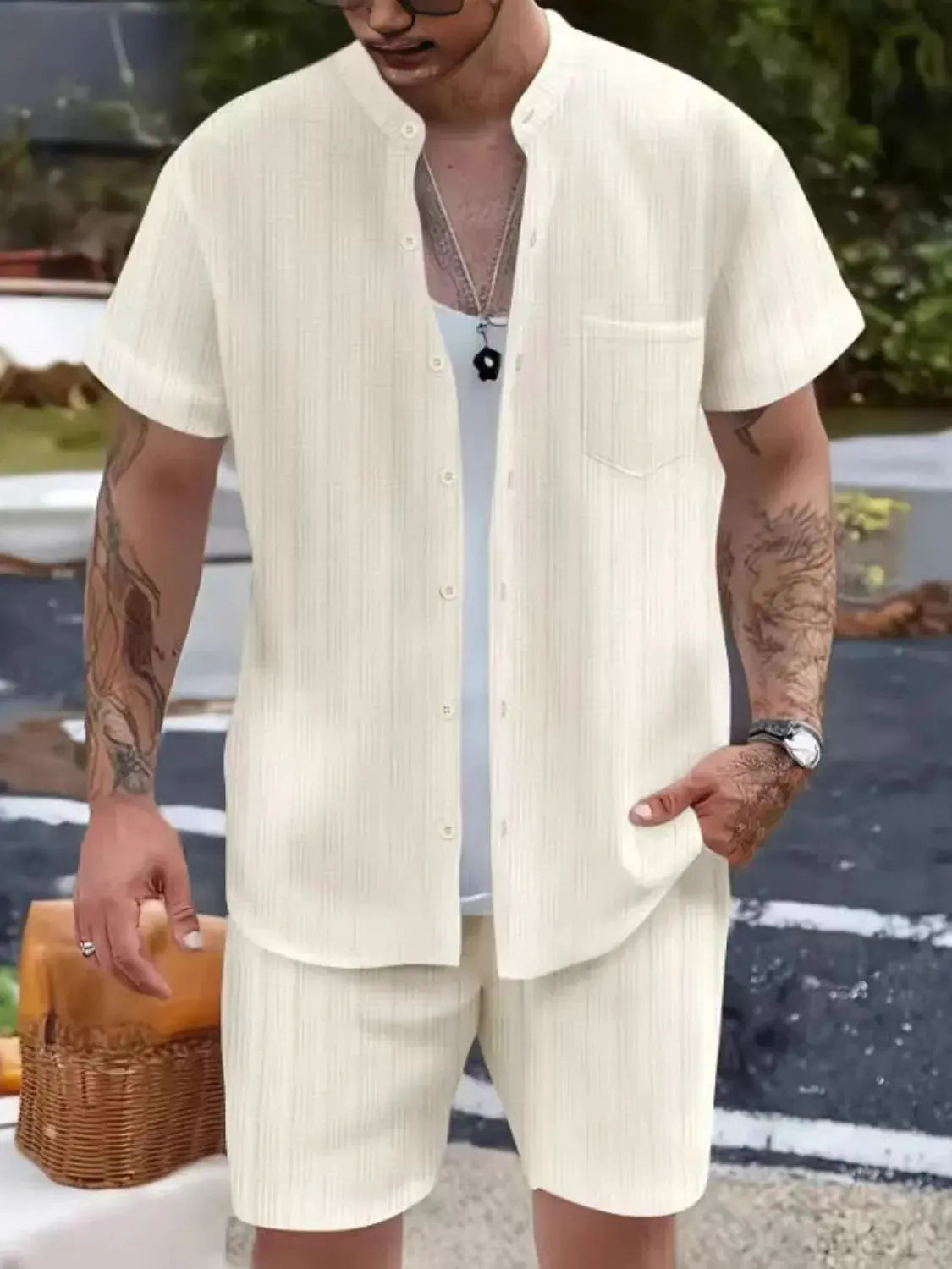 Men's Button Up Short Sleeve Shirt and Shorts Set by Trendsi