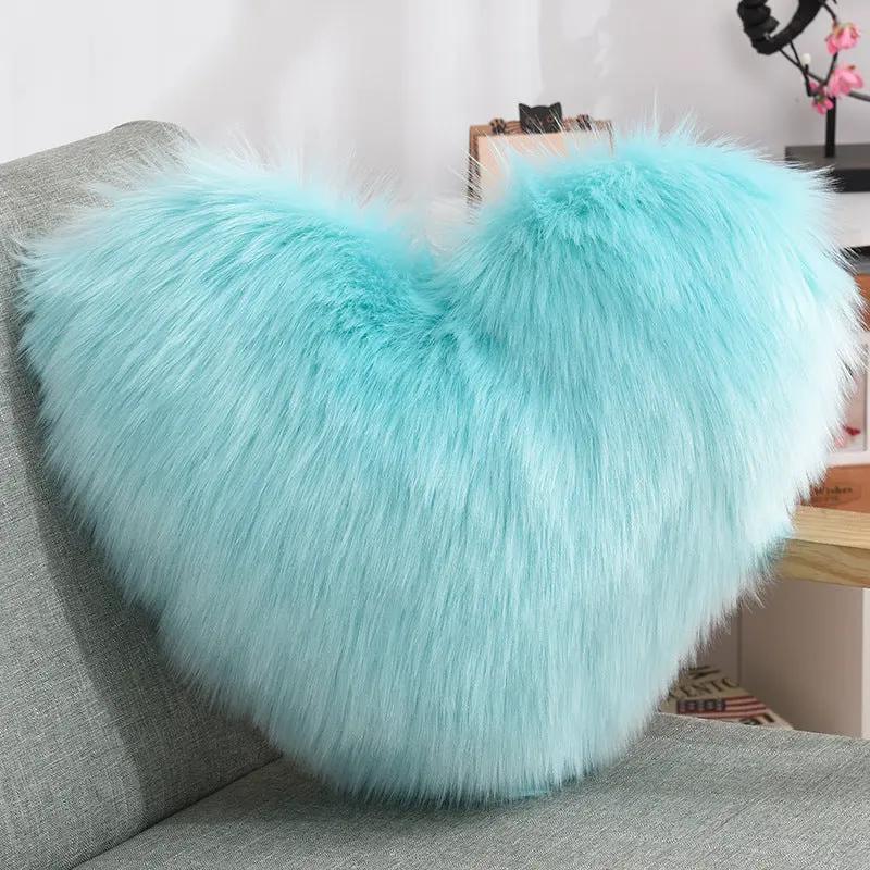 Throw Pillows Heart Shape Long Plush Fluffy Shaggy Cushion Cover Sofa Cushions Decorative Pillow Covers Pillowcase White by Maiden-Art
