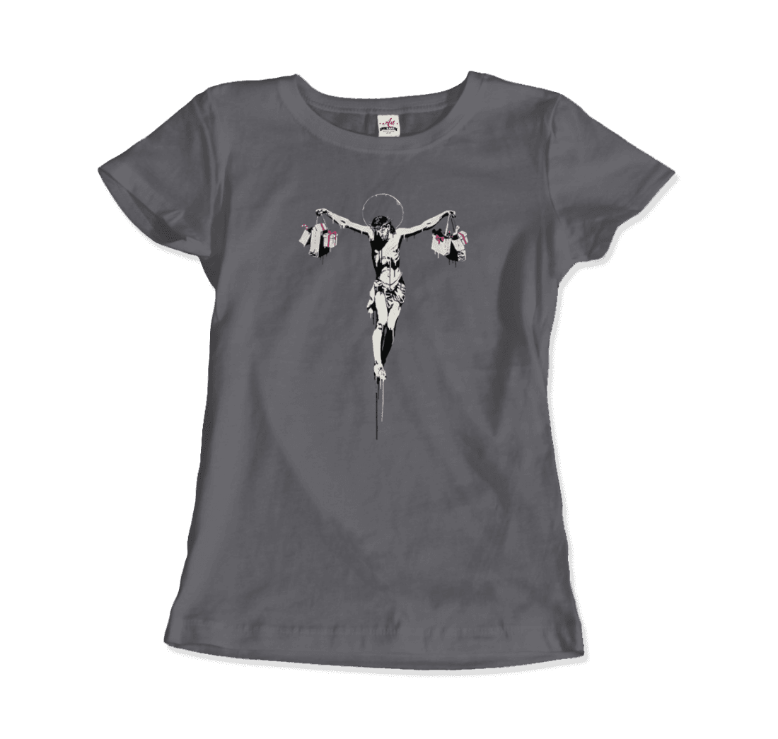 Banksy Christ with Shopping Bags street art t-shirt by Art-O-Rama Shop