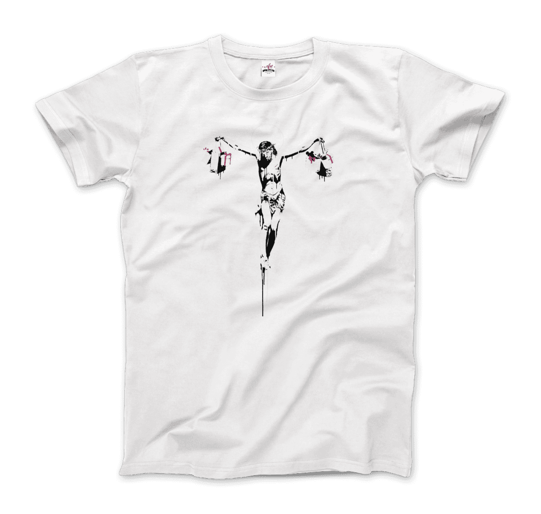 Banksy Christ with Shopping Bags street art t-shirt by Art-O-Rama Shop
