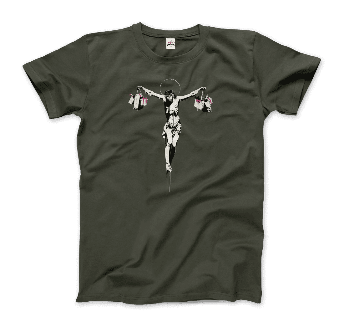 Banksy Christ with Shopping Bags street art t-shirt by Art-O-Rama Shop