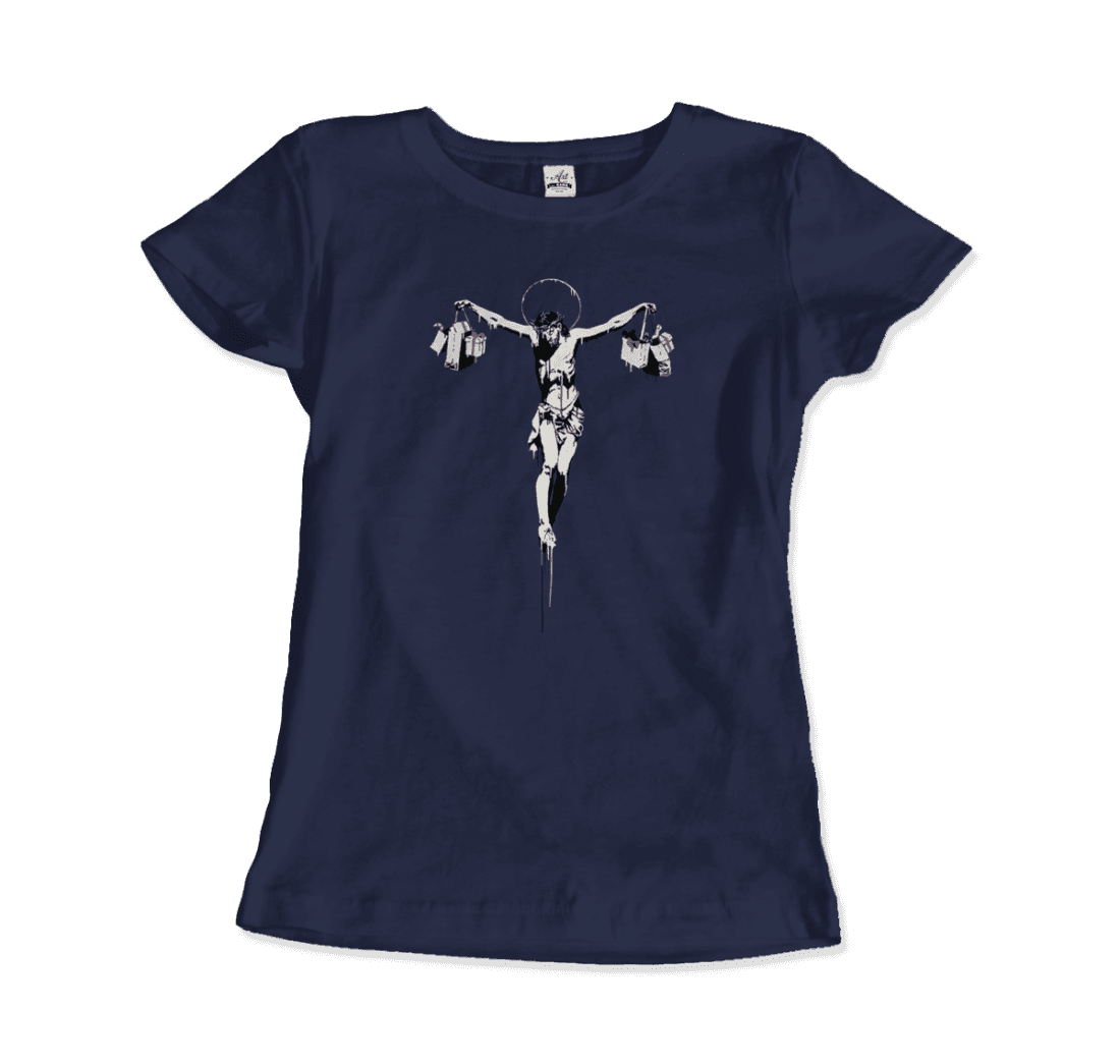 Banksy Christ with Shopping Bags street art t-shirt by Art-O-Rama Shop