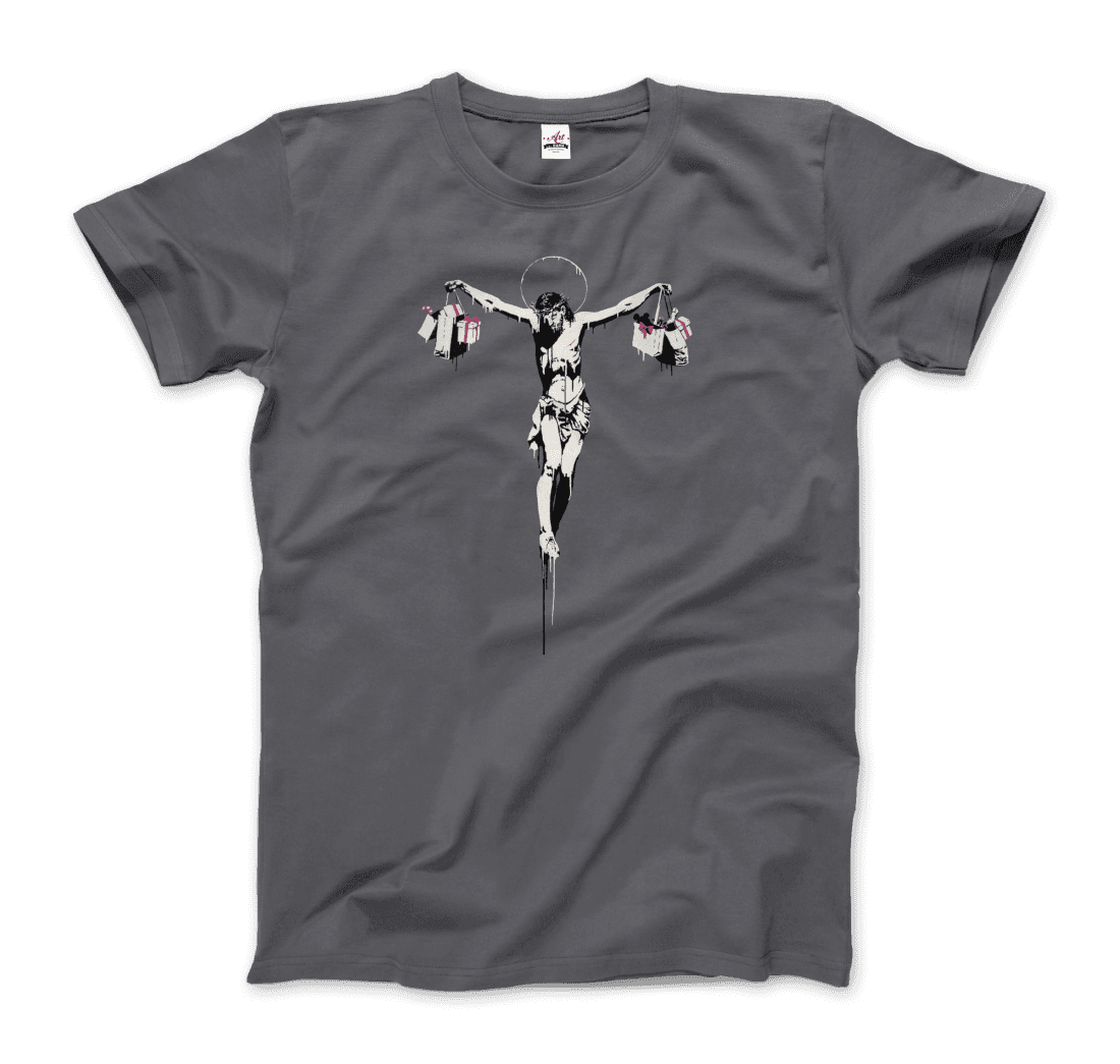Banksy Christ with Shopping Bags street art t-shirt by Art-O-Rama Shop