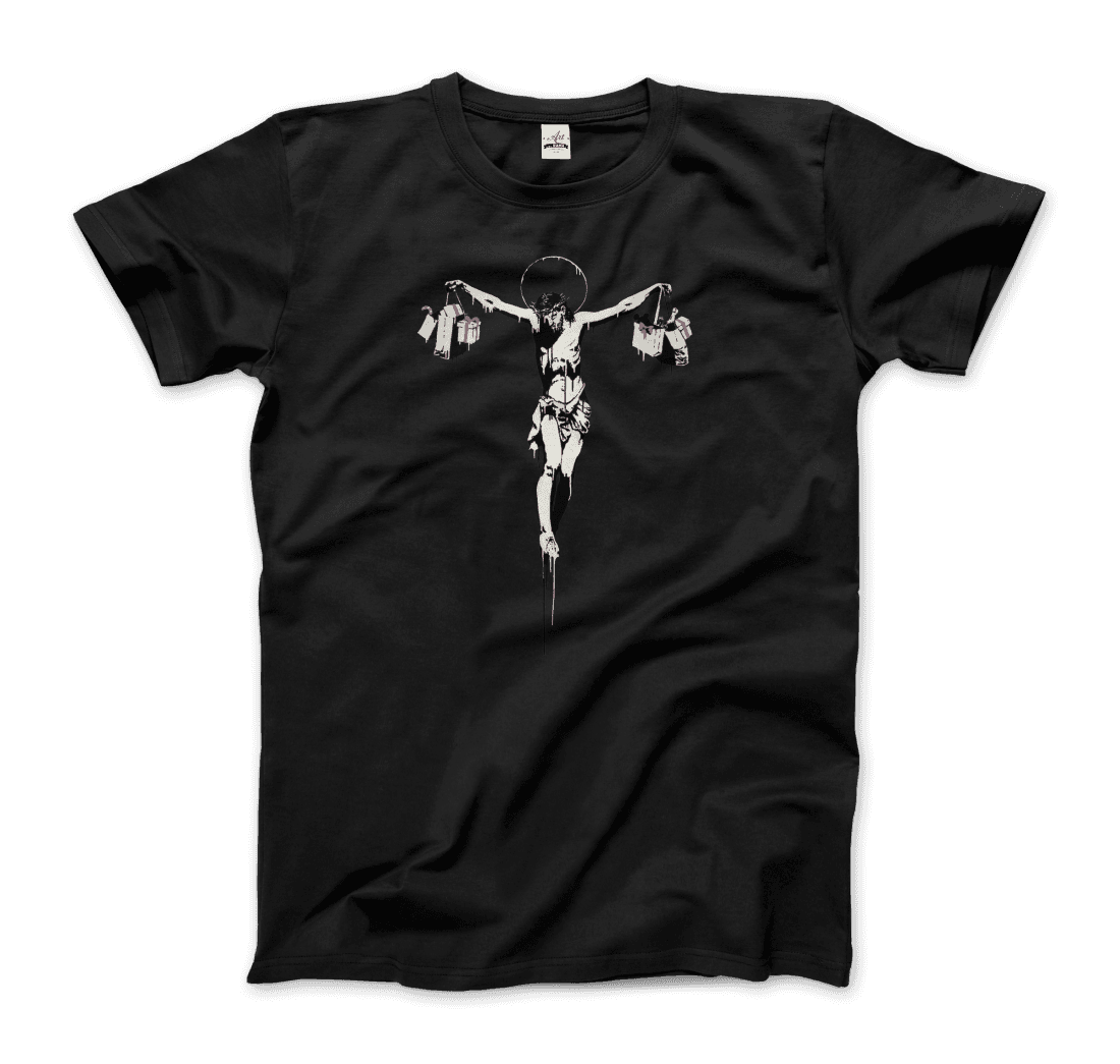 Banksy Christ with Shopping Bags street art t-shirt by Art-O-Rama Shop