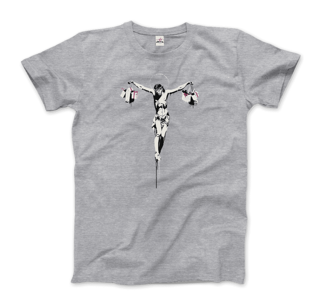 Banksy Christ with Shopping Bags street art t-shirt by Art-O-Rama Shop