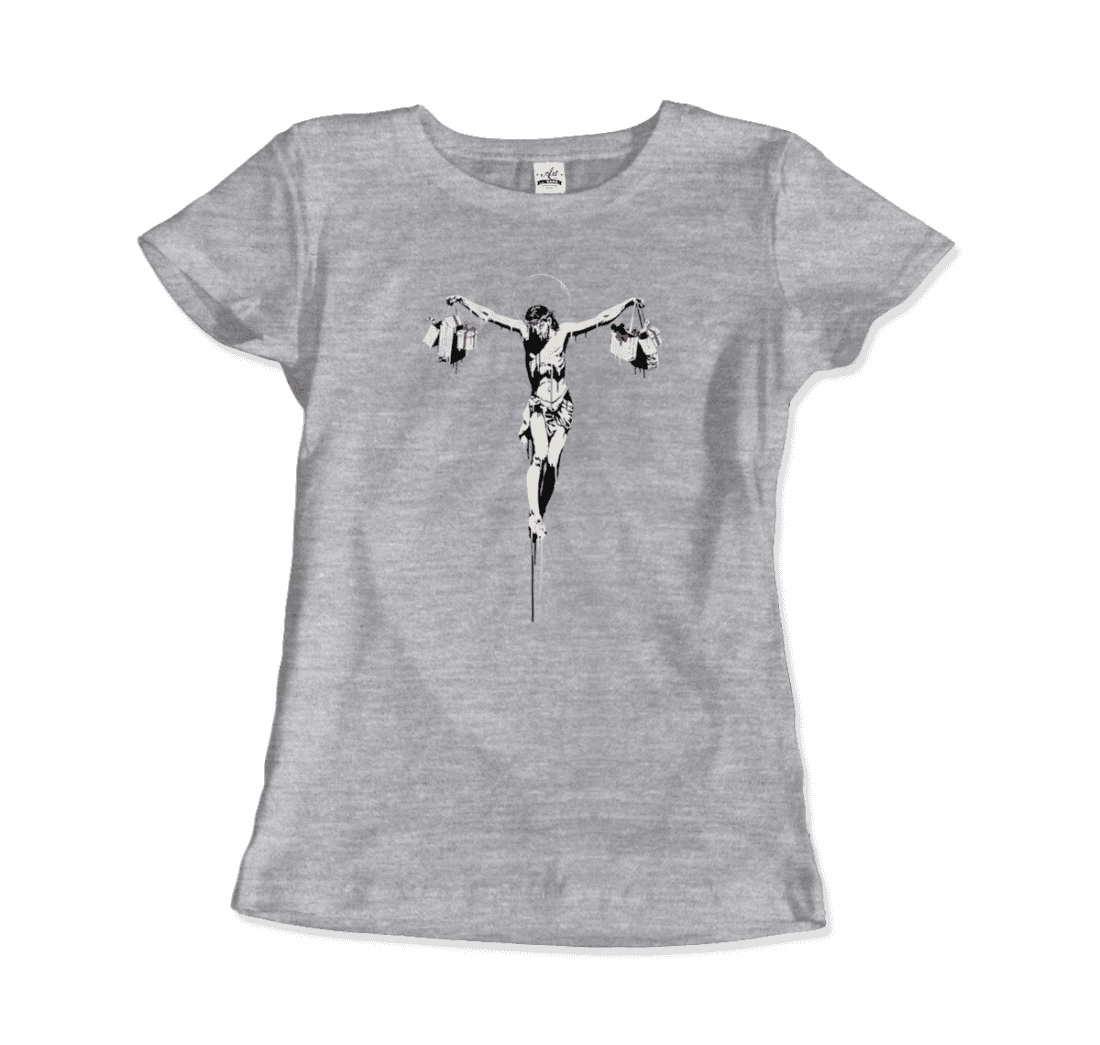 Banksy Christ with Shopping Bags street art t-shirt by Art-O-Rama Shop