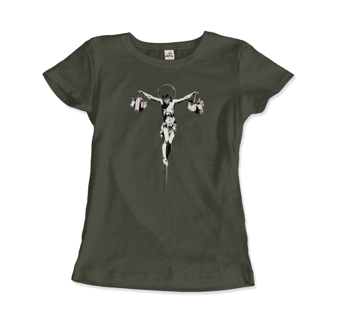 Banksy Christ with Shopping Bags street art t-shirt by Art-O-Rama Shop