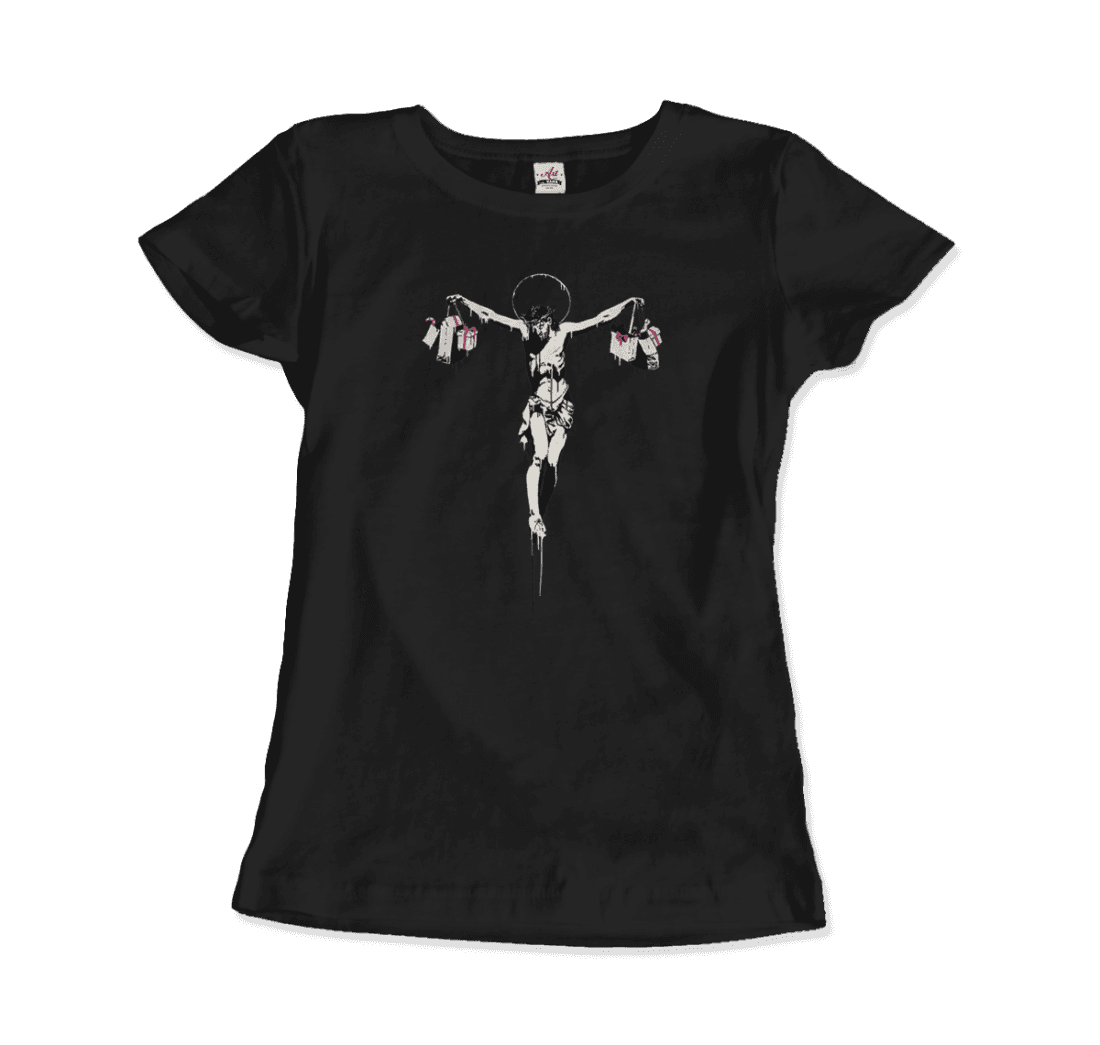 Banksy Christ with Shopping Bags street art t-shirt by Art-O-Rama Shop