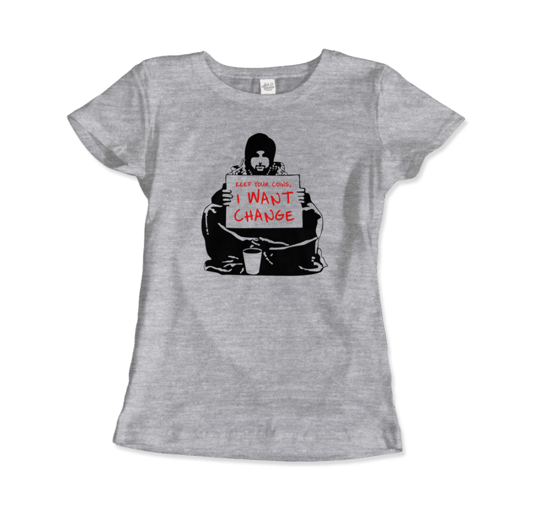 Banksy I Want Change artwork t-shirt by Art-O-Rama Shop
