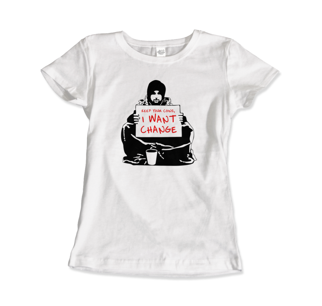 Banksy I Want Change artwork t-shirt by Art-O-Rama Shop