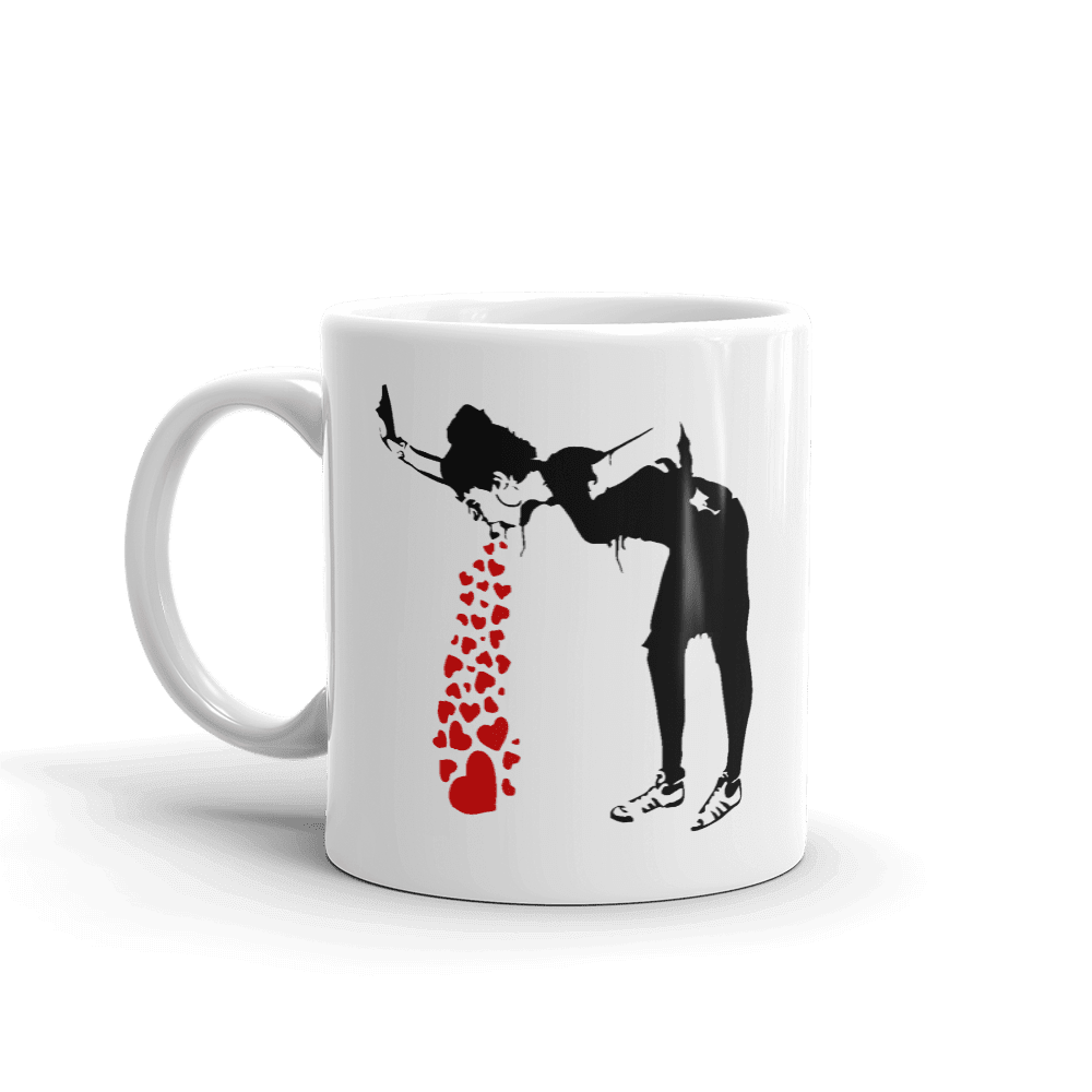 Banksy Lovesick Girl Throwing Up Hearts Artwork Mug by Art-O-Rama Shop