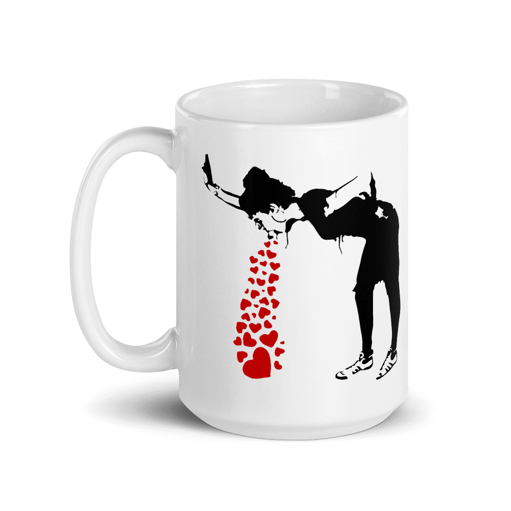 Banksy Lovesick Girl Throwing Up Hearts Artwork Mug by Art-O-Rama Shop