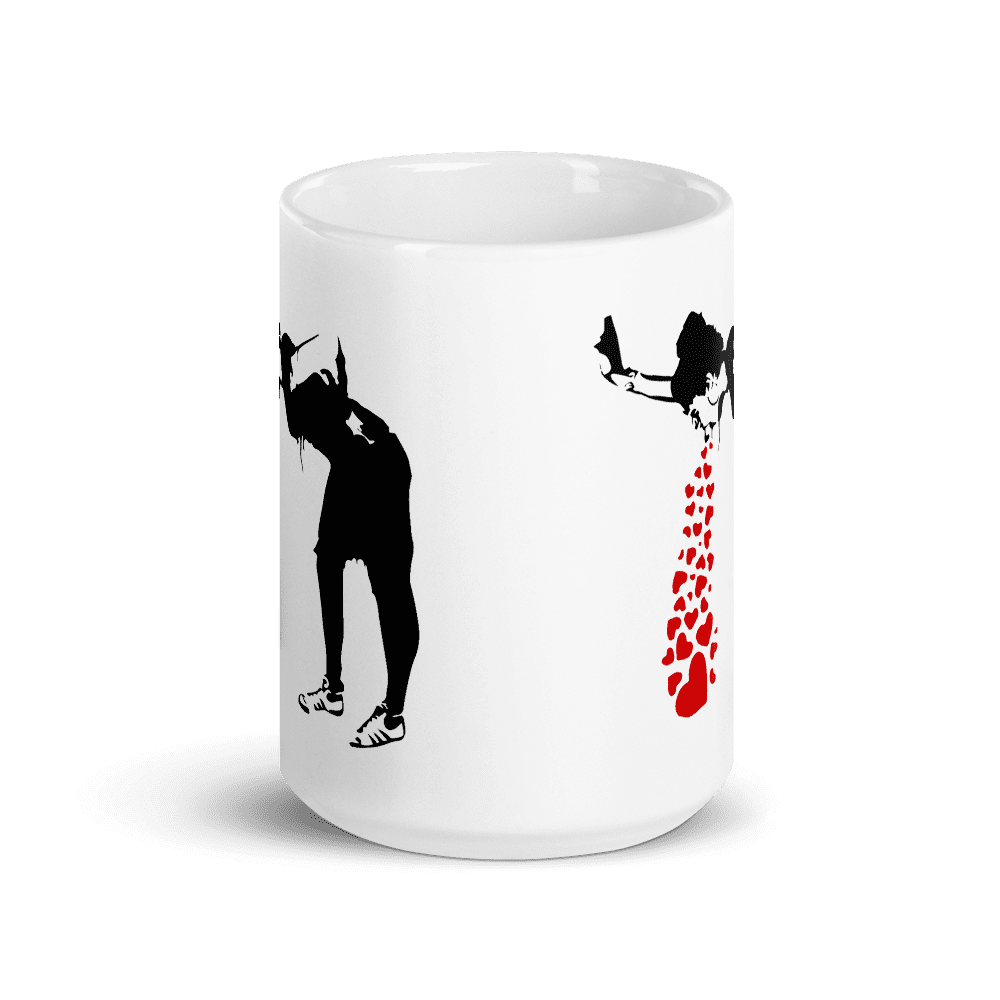 Banksy Lovesick Girl Throwing Up Hearts Artwork Mug by Art-O-Rama Shop