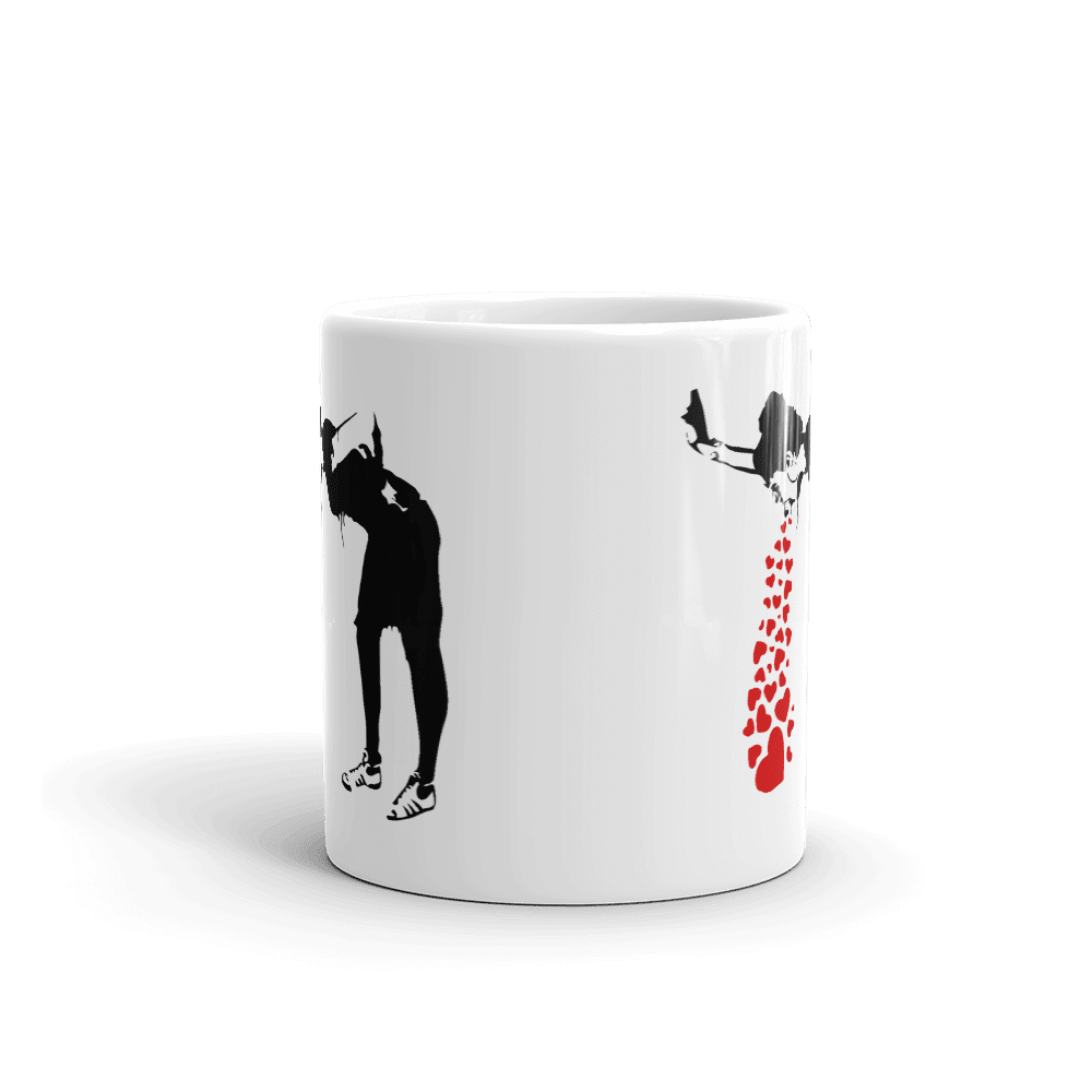 Banksy Lovesick Girl Throwing Up Hearts Artwork Mug by Art-O-Rama Shop