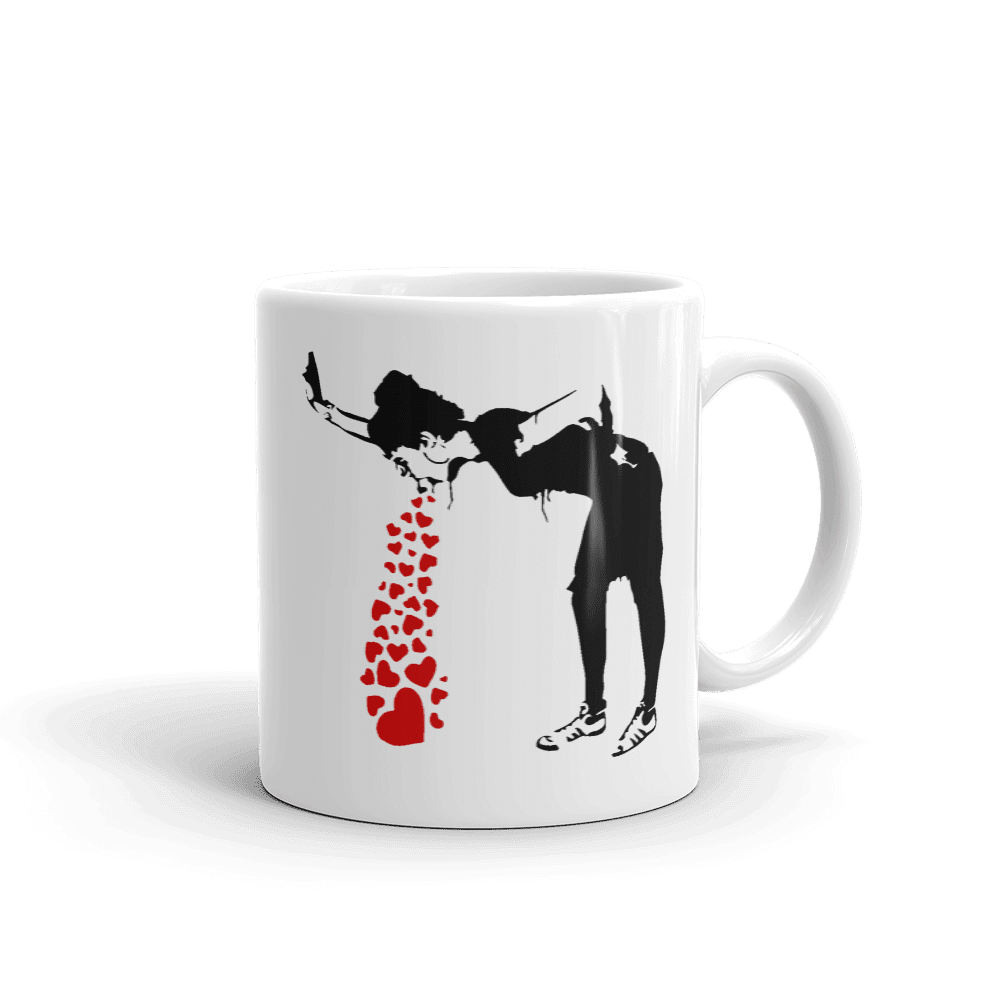 Banksy Lovesick Girl Throwing Up Hearts Artwork Mug by Art-O-Rama Shop