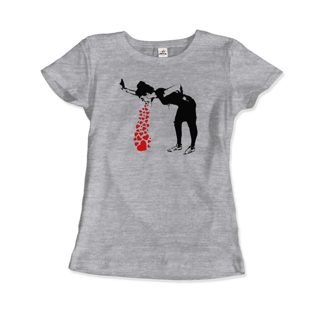 Banksy Lovesick Girl Throwing up Hearts artwork t-shirt by Art-O-Rama Shop