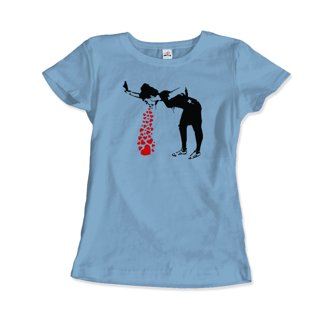 Banksy Lovesick Girl Throwing up Hearts artwork t-shirt by Art-O-Rama Shop