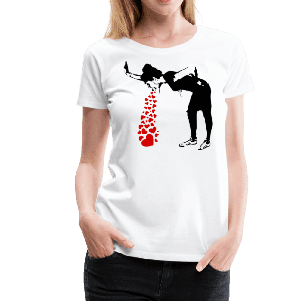 Banksy Lovesick Girl Throwing up Hearts artwork t-shirt by Art-O-Rama Shop