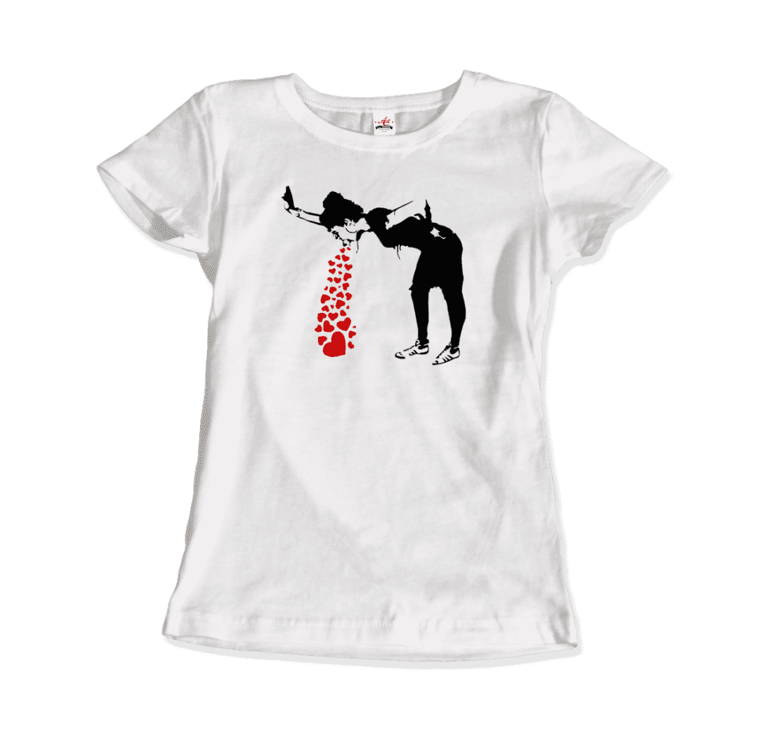 Banksy Lovesick Girl Throwing up Hearts artwork t-shirt by Art-O-Rama Shop