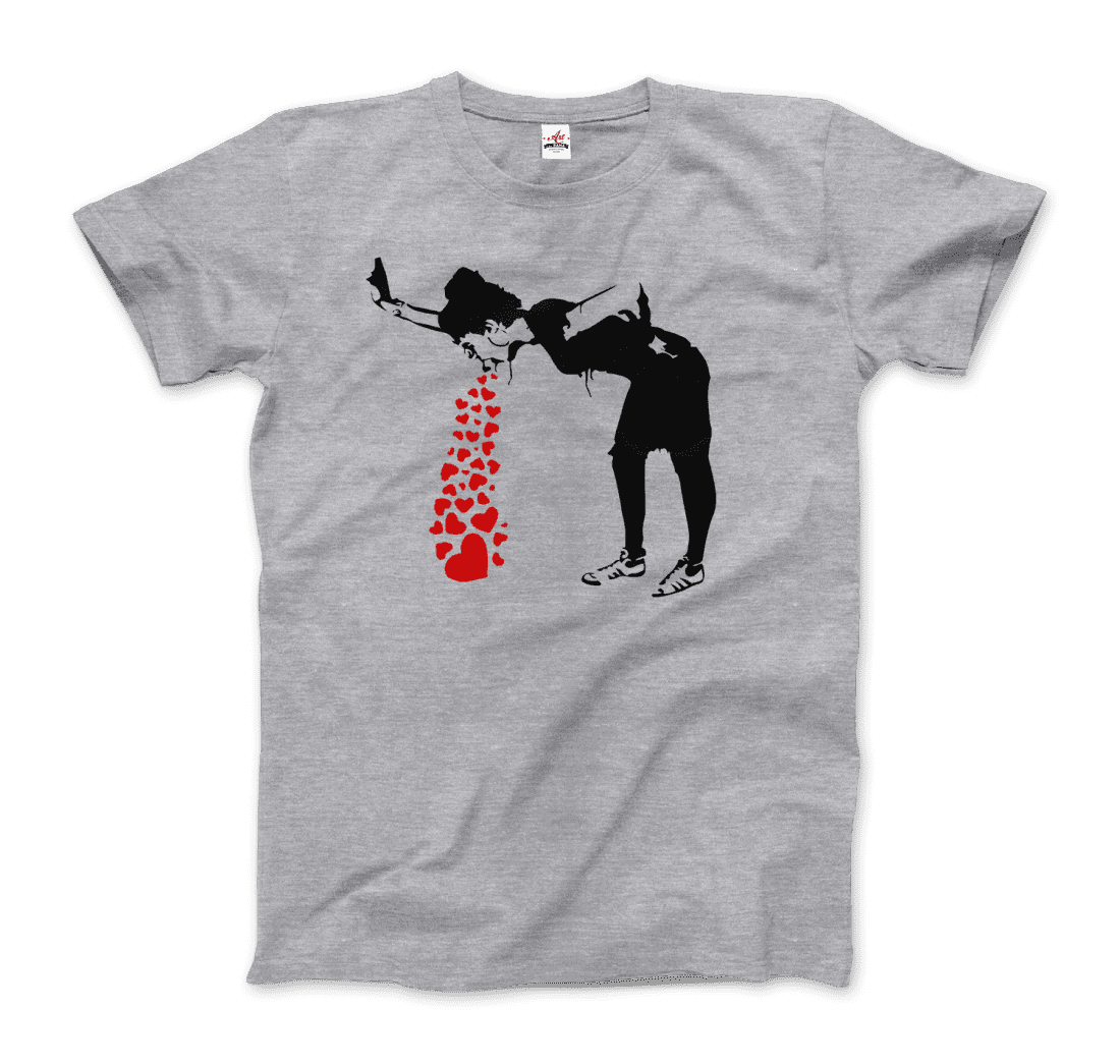 Banksy Lovesick Girl Throwing up Hearts artwork t-shirt by Art-O-Rama Shop