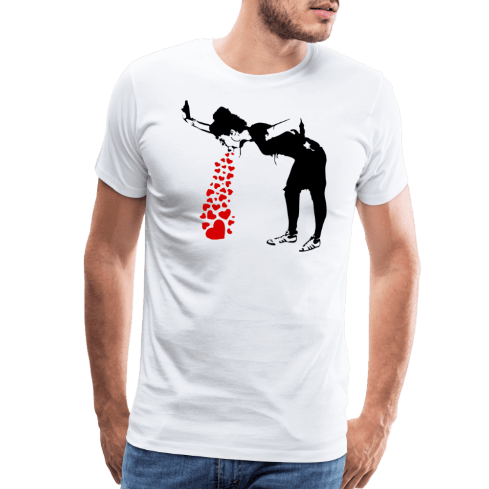 Banksy Lovesick Girl Throwing up Hearts artwork t-shirt by Art-O-Rama Shop